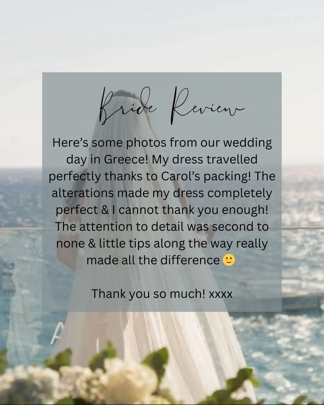 Bride Review - All the way from Greece 🇬🇷☀🥂

We can alter dresses no matter where in the world you are getting married! We box them up with so much care that they will be ready to go at the other end! 

 #glasgowbrides #alterationspecialist #2027b