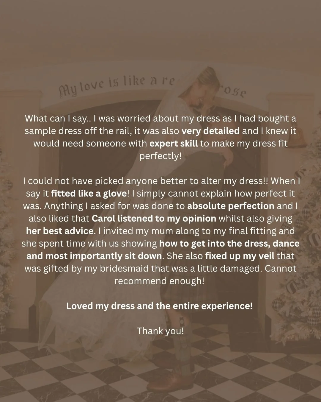 One of the best reviews to receive 🥹 This is truly a reflection of what we are all about! 

Thank you for trusting Alter Girls to be part of your journey 💍

#AlterGirls #BridalAlterations #50YearsExperience #WeddingReady #perfectfit