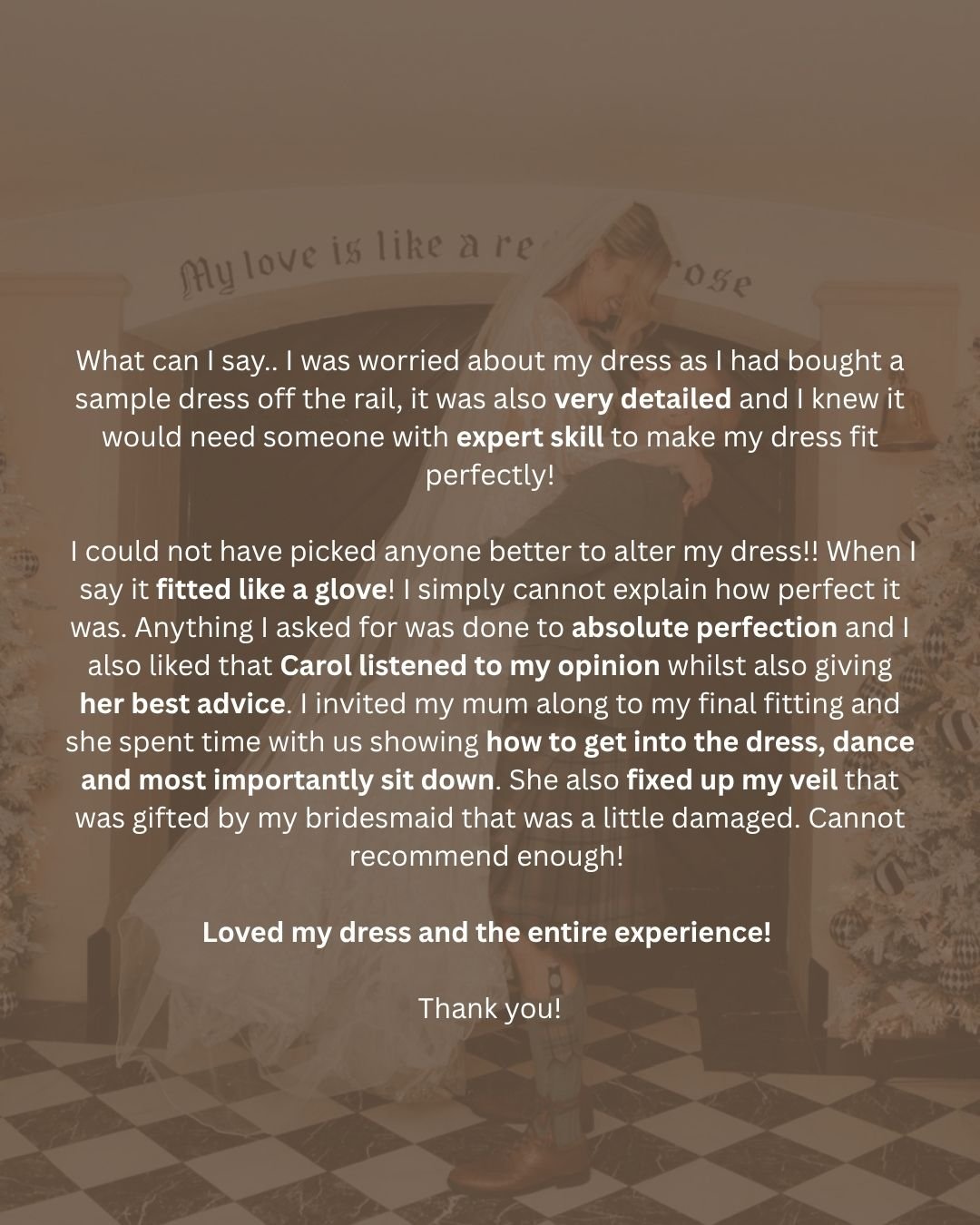One of the best reviews to receive 🥹 This is truly a reflection of what we are all about! 

Thank you for trusting Alter Girls to be part of your journey 💍

#AlterGirls #BridalAlterations #50YearsExperience #WeddingReady #perfectfit