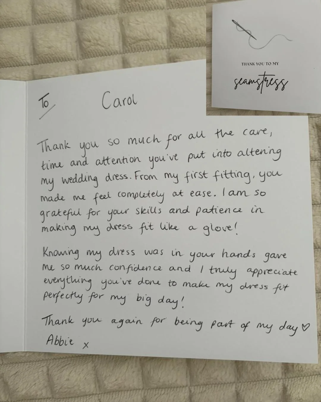 The Loveliest surprise from one of our Brides Abbie 😍🥹

We really appreciate all the amazing kind messages from our brides,  it means the world to us how happy you all are with your alterations - thanks for choosing Alter Girls! 

 #BridalAlteratio