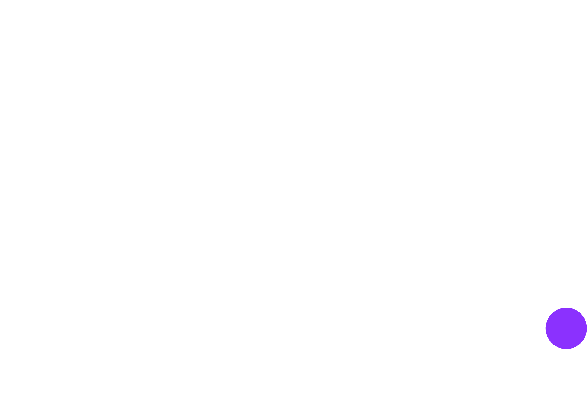 Logo til byrået Fredag i hvit med lilla punktum.