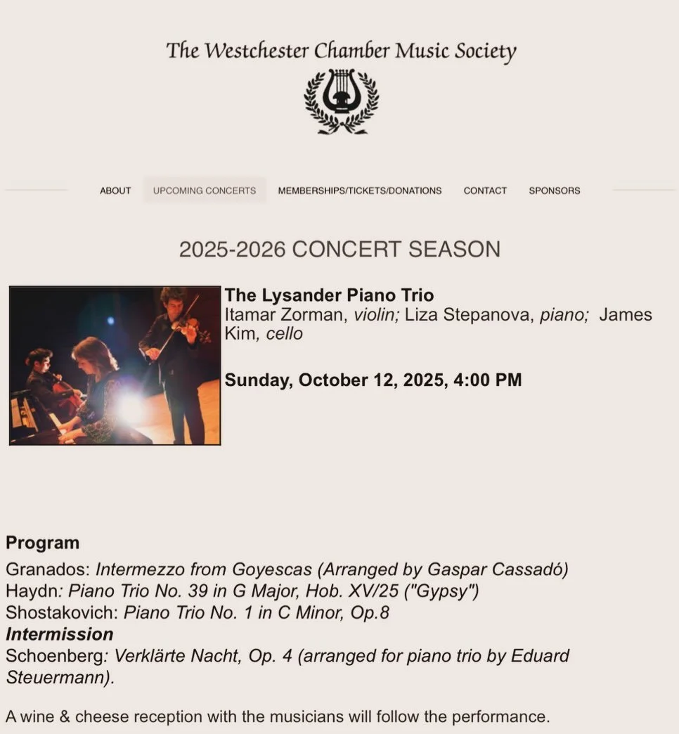 We're thrilled to return to @westchesterchambermusicsoc this Sunday at 4PM in Rye, New York. Hope to see you there! Tickets are available to purchase online or at the door. www.westchesterchambermusicsociety.com/tickets-donations