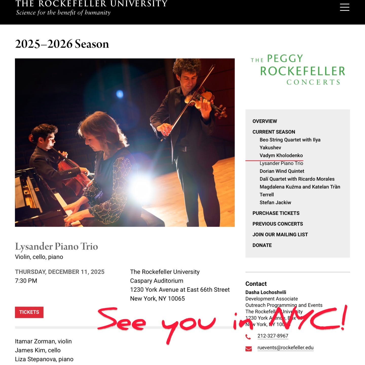 Coming up this THURSDAY! 
NYC friends: looking forward to seeing you! Program: "Ghost," Rebecca Clarke, and Steuermann's arrangement of "Verkl&auml;rte Nacht." Can't wait!!
#pianotrio #ontour #NYC