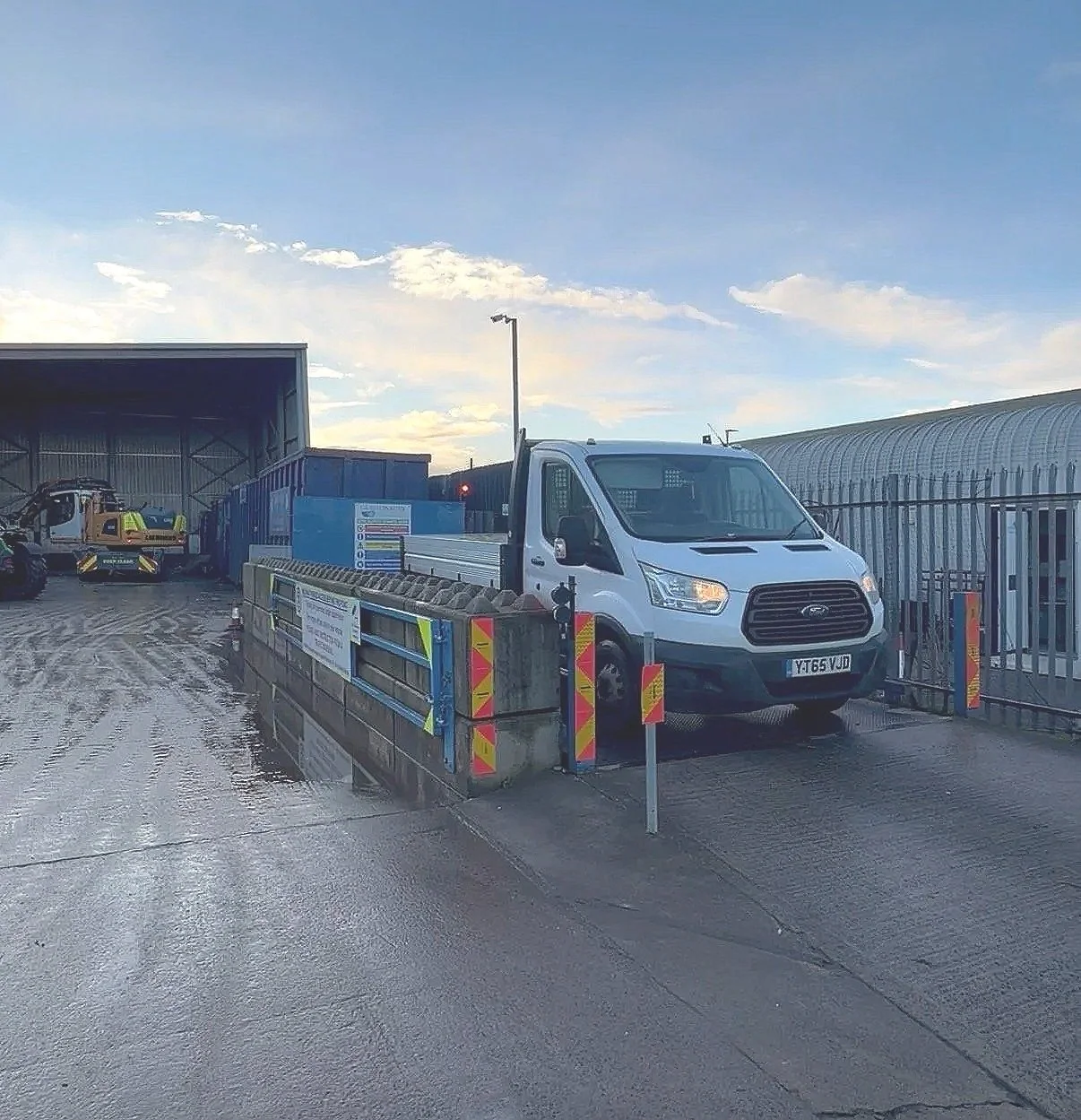 Tipper van parked on a weighbridge on Glastonbury Skip Hire Site.