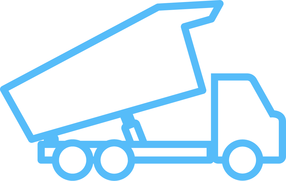 Outline of a semi-truck with a trailer, drawn in blue lines.