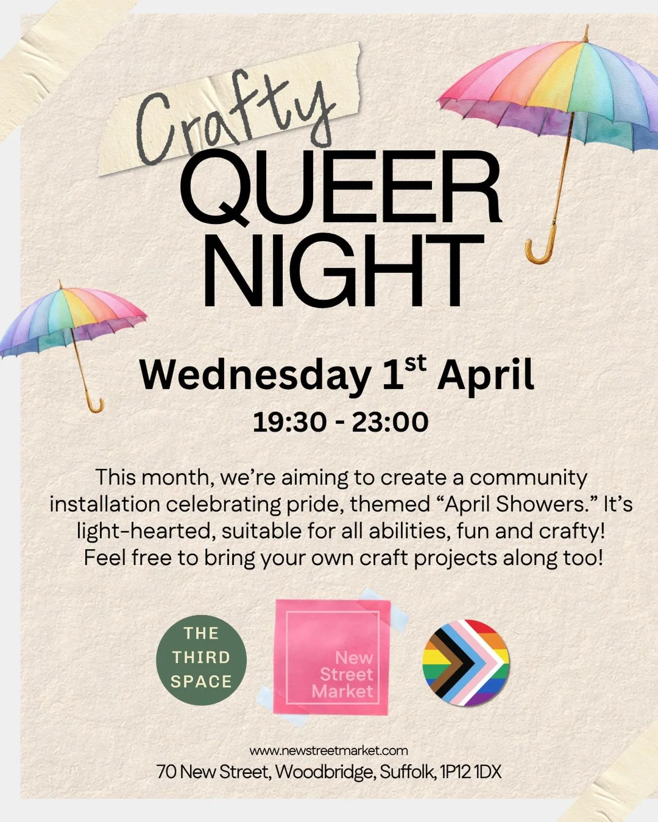 Join us next Wednesday for our next crafty queer night! All people welcome xx