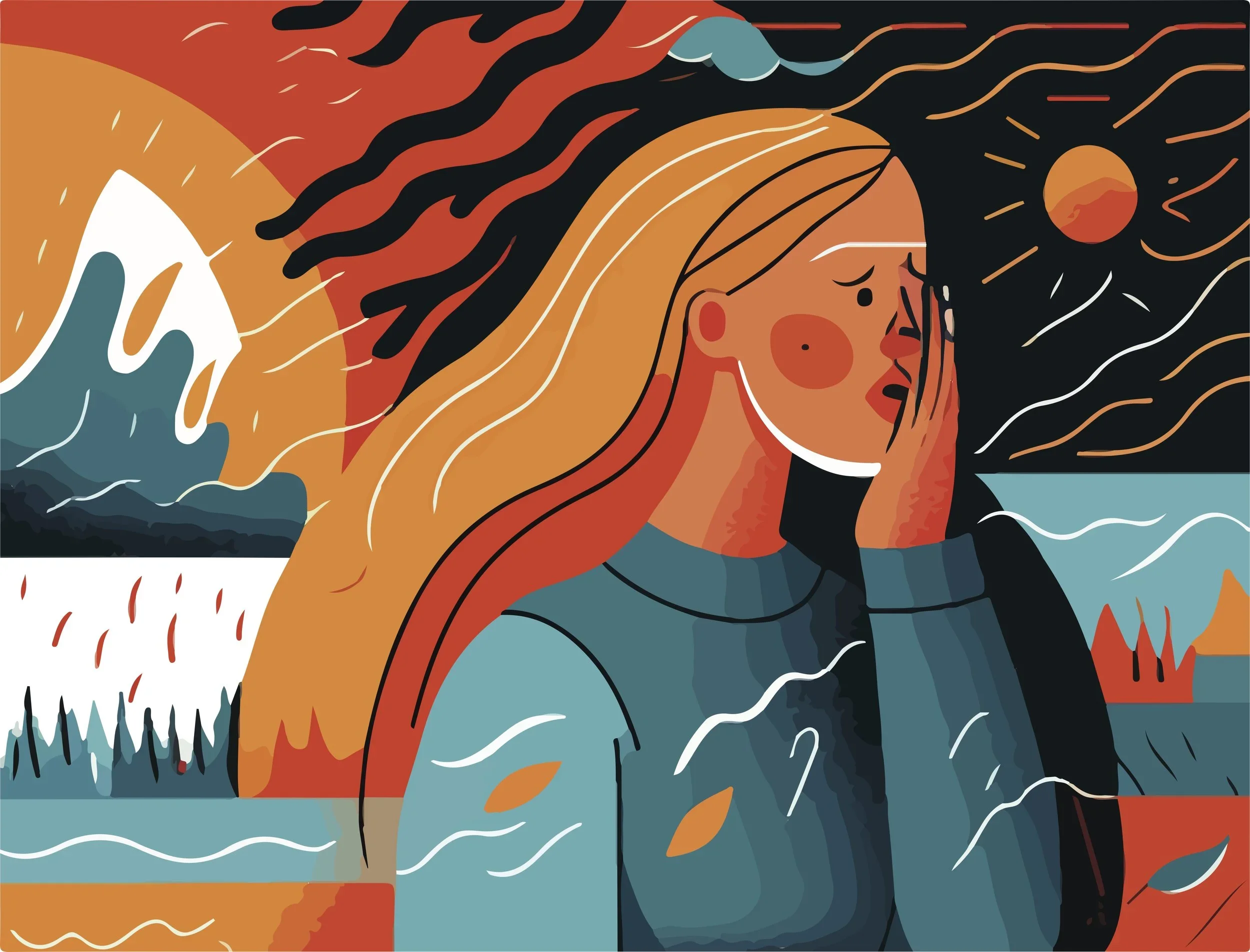 Graphic of woman with weather around her