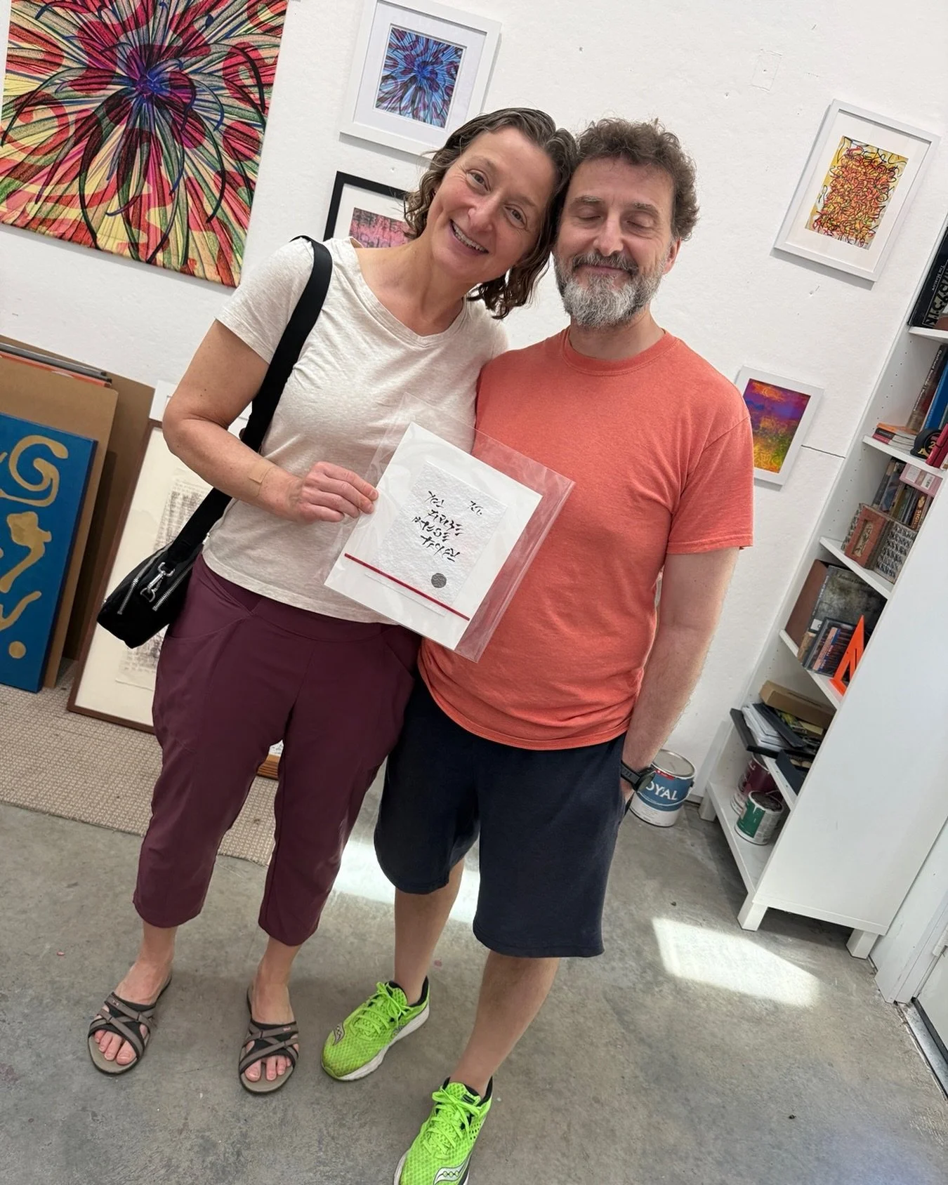 The wonderful artist and human being @rekabjess came by the studio today with her husband Ed.  Great visit and one of my pieces went home with her, which makes me happy.