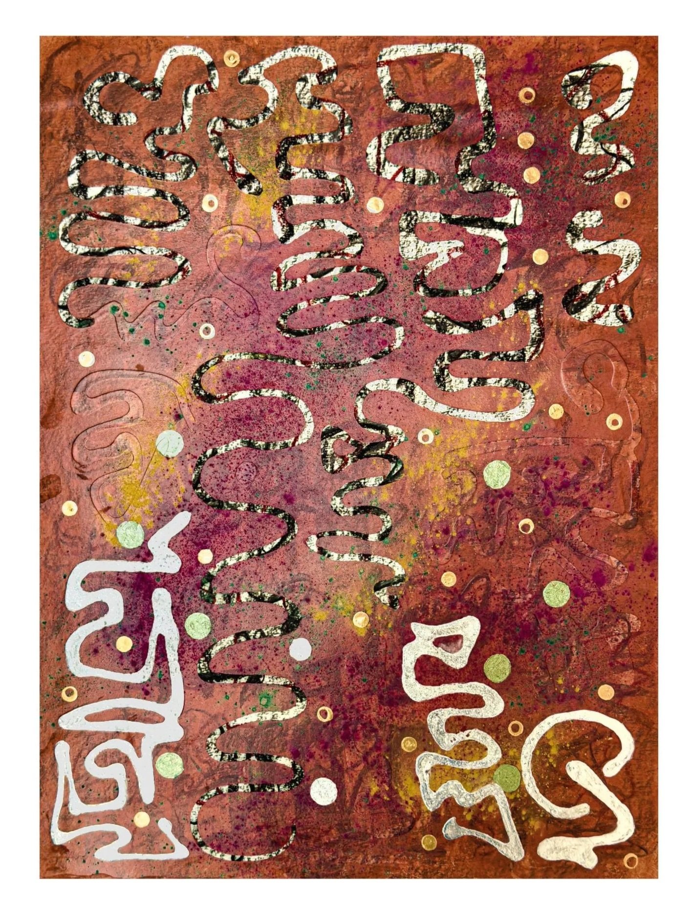Nansi Lent, Embers & Traces of Radiance, 2025, mixed media, 28 x 22 inches