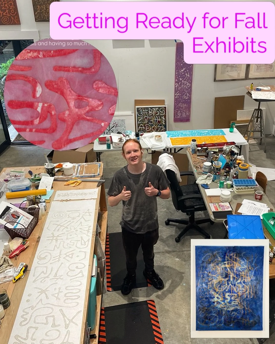 My friend Henry helping me get ready for upcoming exhibits @betsyjacarusogallery, @art_studio_views, @ccac.ny, @artwalkkingston, @bankartgallery @baugallery.
So much to do and loving every minute of it!!! 

#hudsonvalleyartist,
#upstateart, #asemicsc