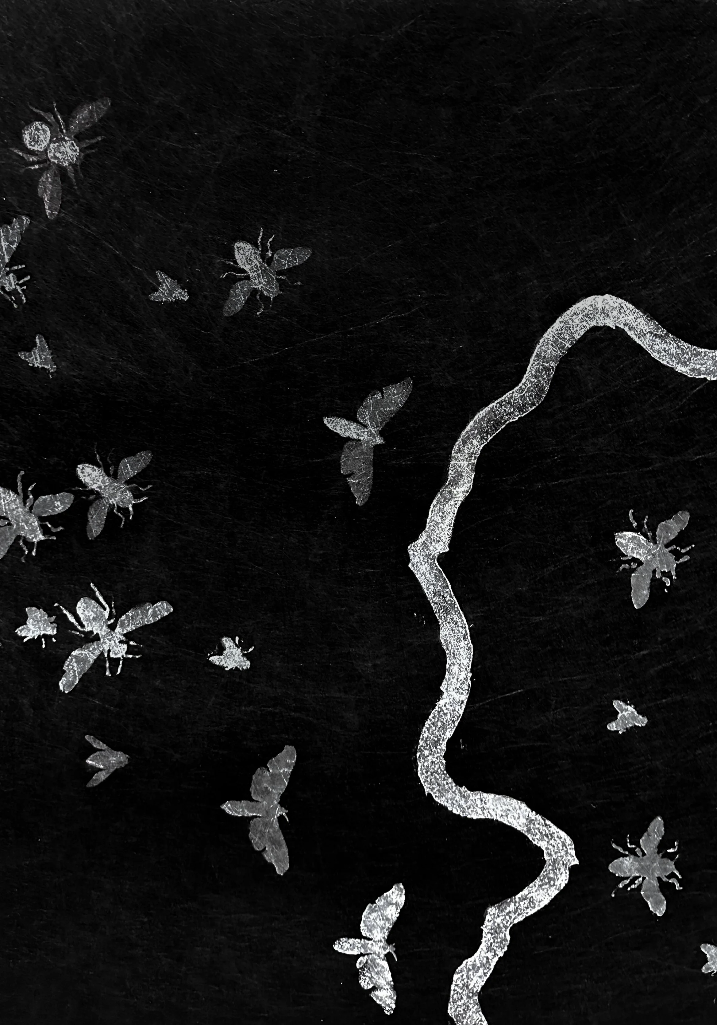 Monotype collage on Lutradur (detail), Akua Ink, Acrylic Ink, 108 x  112 inches, 2025