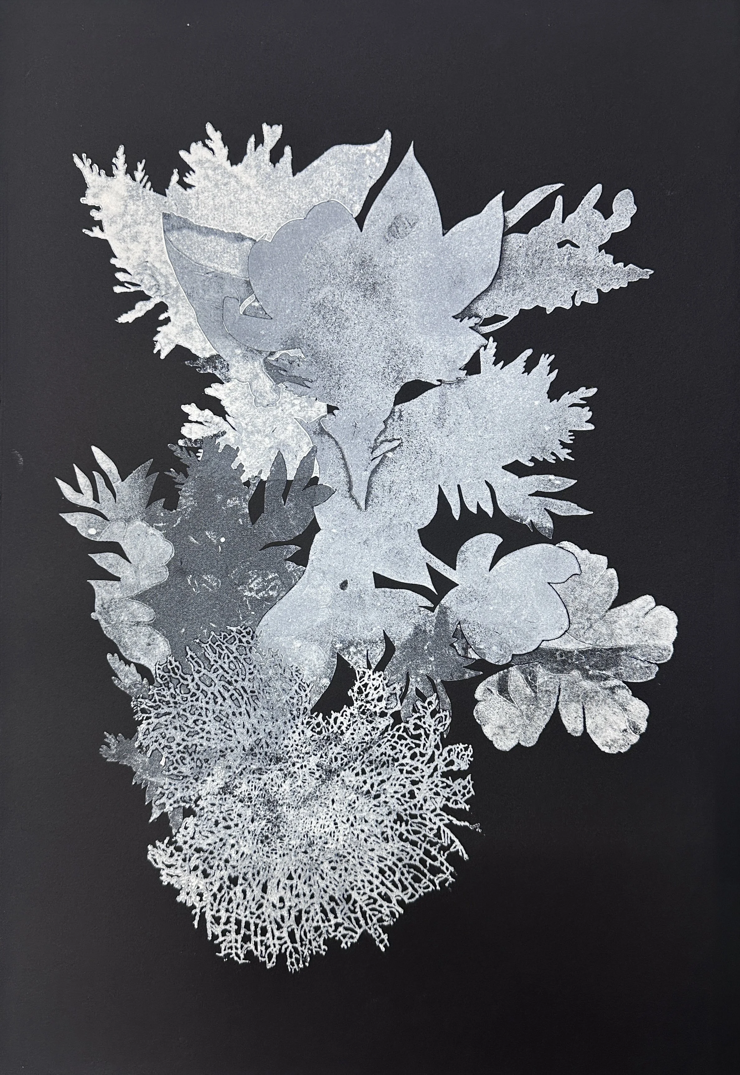 Night Bouquet #5, 2026, Monotype with Akua ink , 22 x 15.5 in