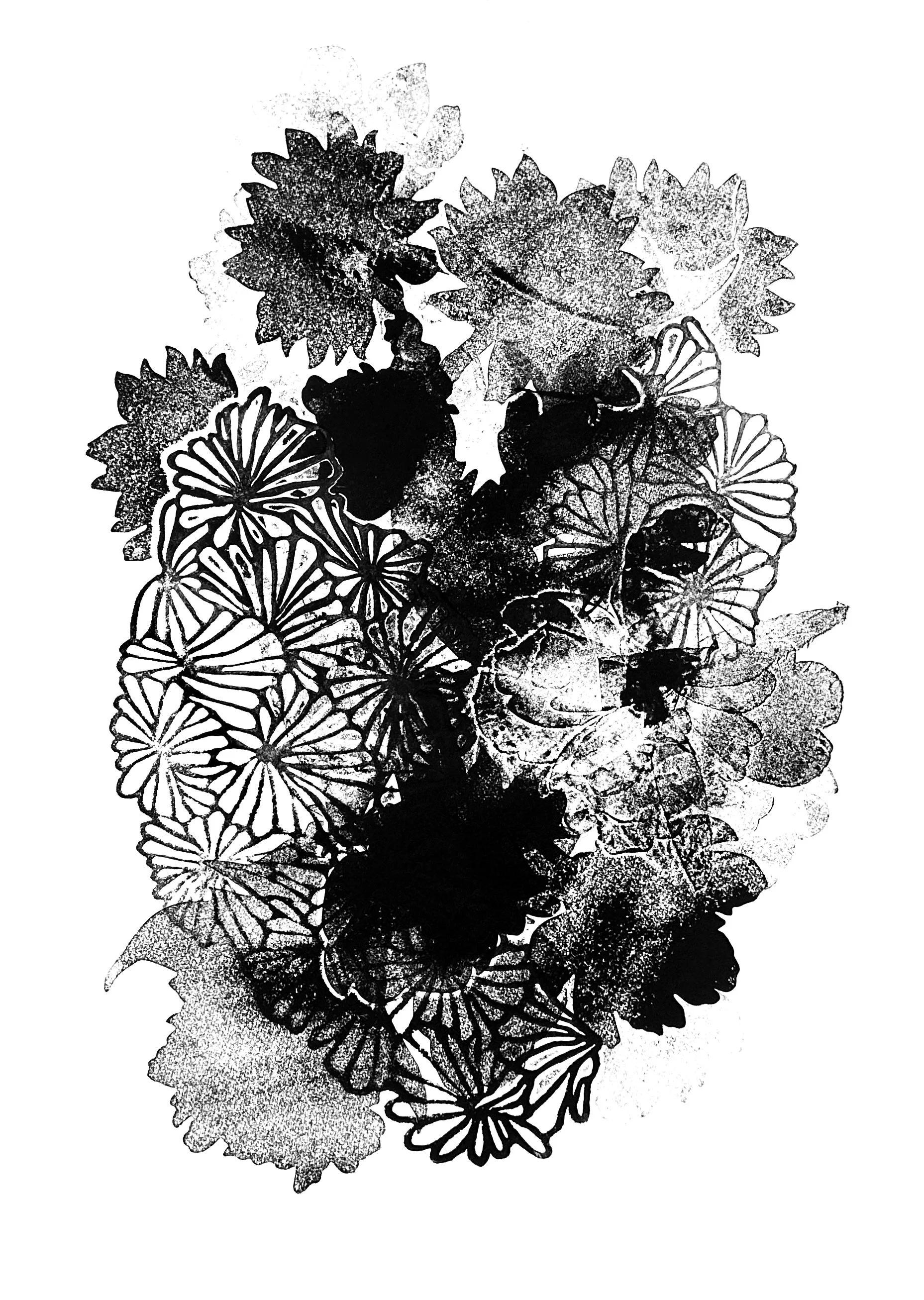 Day Bouquet #4, 2026, Monotype with Akua ink, 22 x 15.5 in