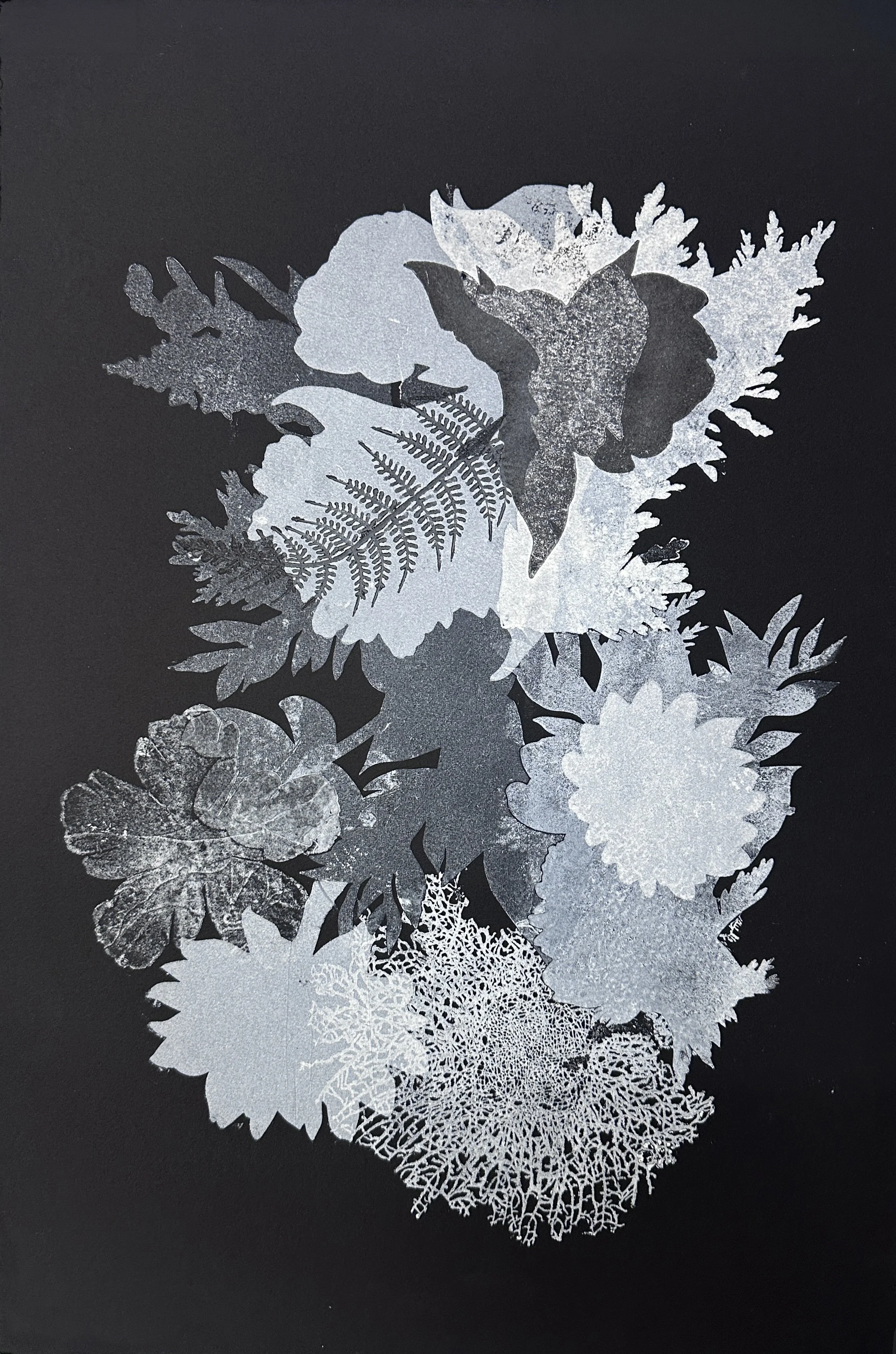 Night Bouquet #6, 2026, Monotype with Akua ink , 22 x 15.5 in