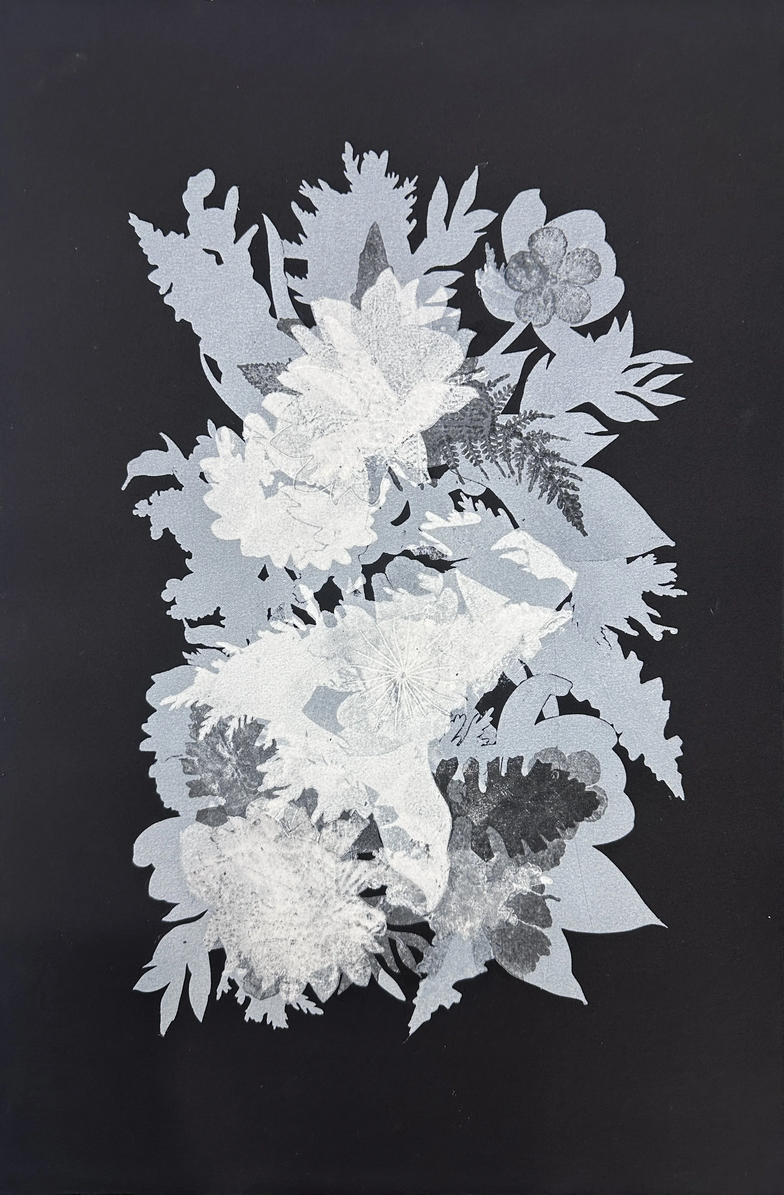 Night Bouquet #2, 2026, Monotype with Akua ink , 22 x 15.5 in