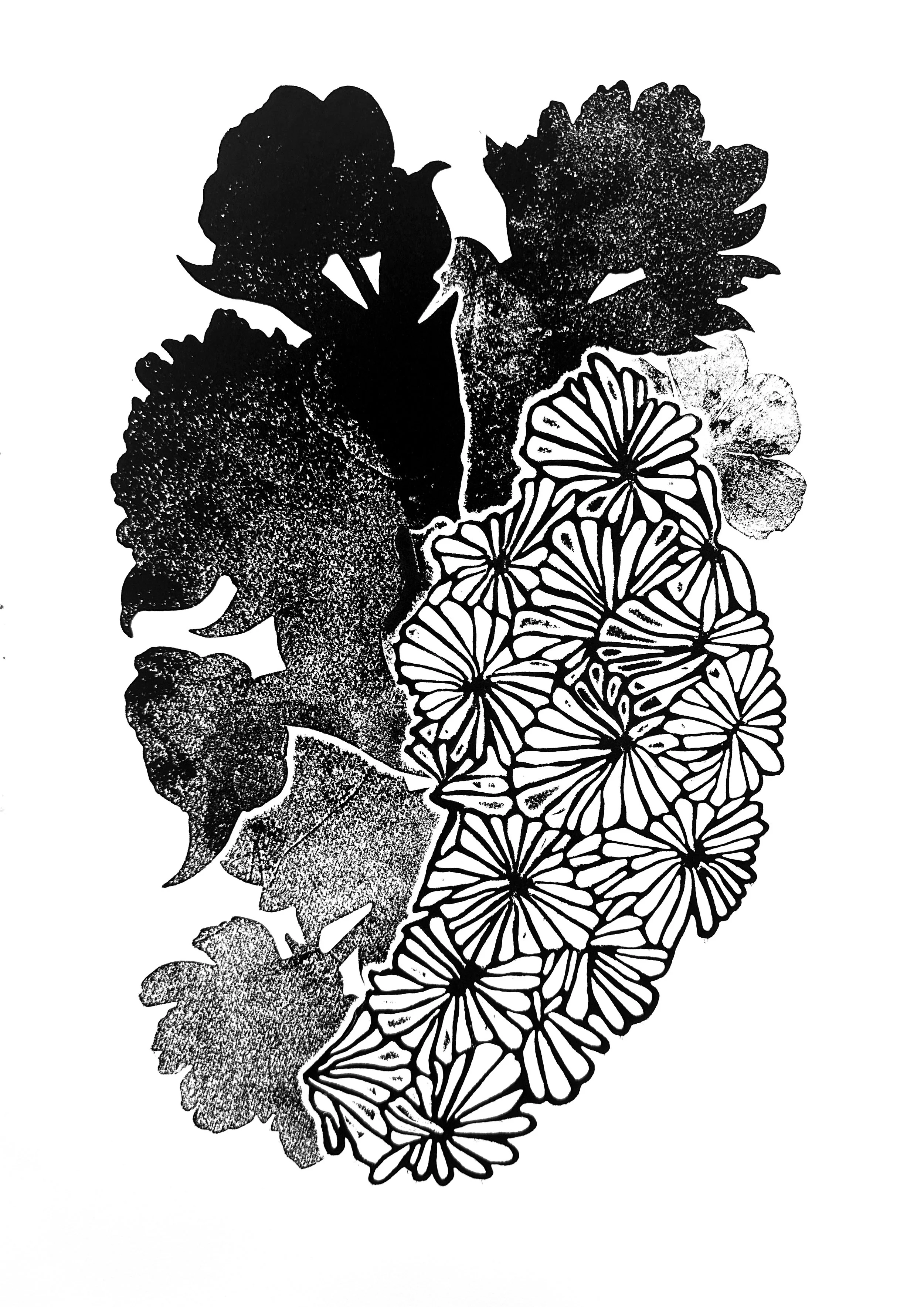 Day Bouquet #2, 2026, Monotype with Akua ink, 22 x 15.5 in