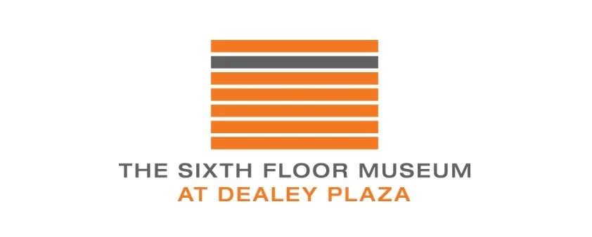 Logo of the Sixth Floor Museum at Dealey Plaza, featuring a stylized building with orange and gray horizontal stripes.