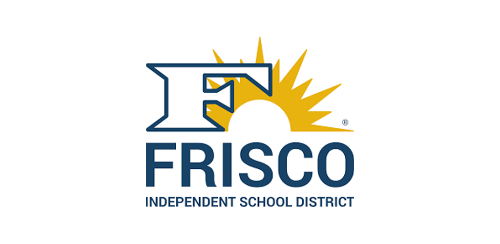 Logo of Frisco Independent School District featuring a stylized letter F with a sunburst in yellow and blue text.