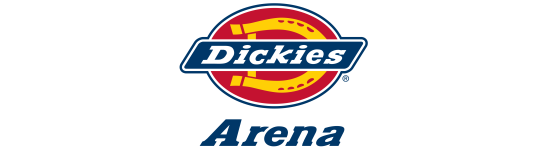 Dickies Arena logo with a stylized football in red, yellow, and white above the text.