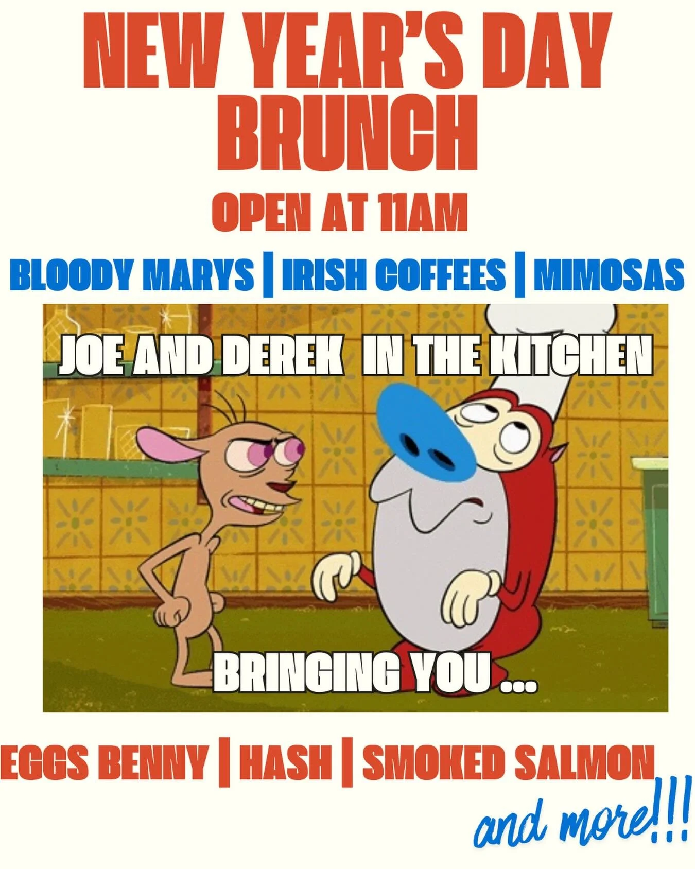 New Year&rsquo;s Day Bar brunch with a special menu brought to you by Chef Joe and Derek. Dylan will be serving up @raeraesatjoescorner famous Bloody Marys, Irish Coffees, and Fresh Squeezed Mimosas! Start 2026 off right! #raeraes #fremonteats #niles