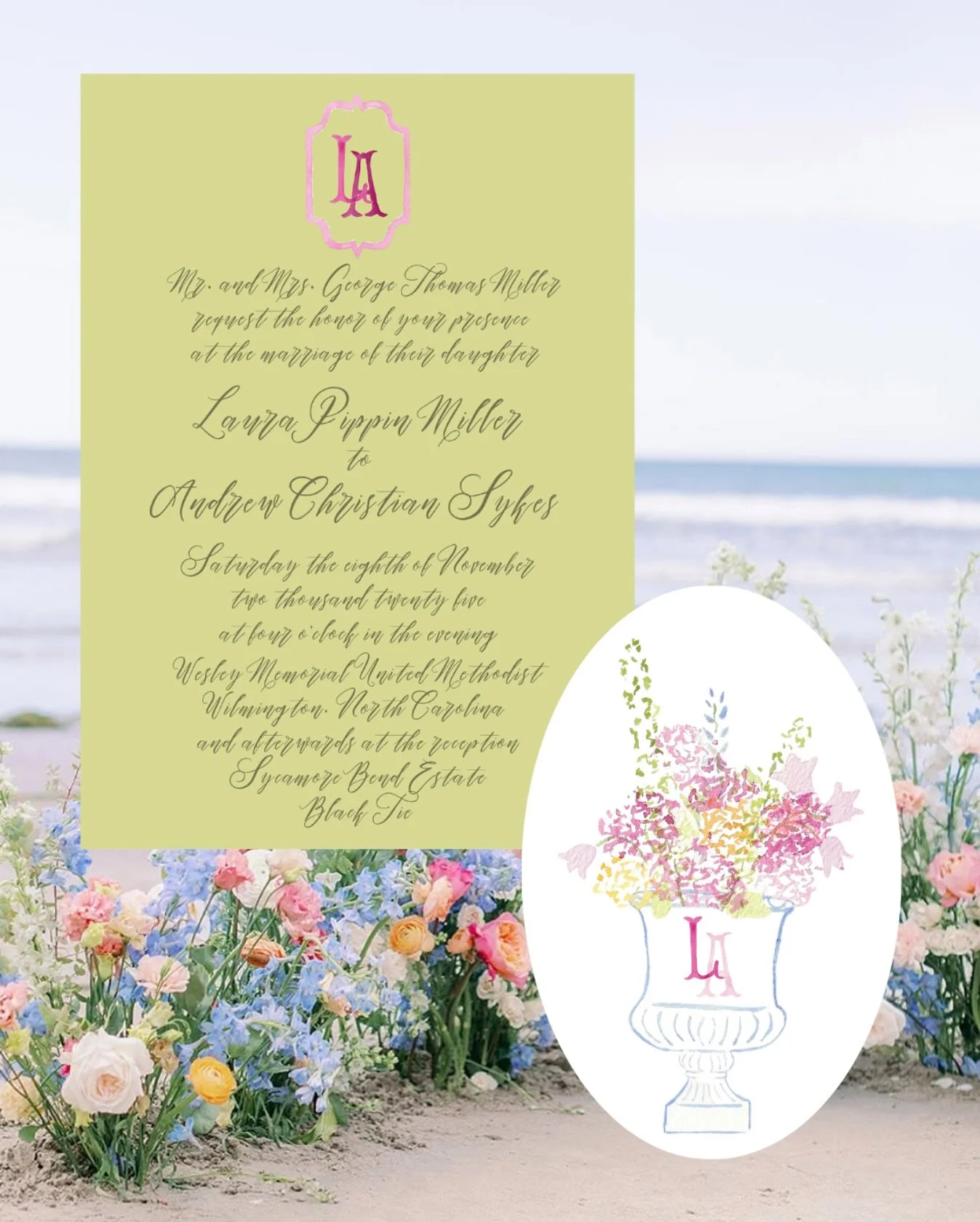 There&rsquo;s something so timeless about a traditional wedding suite with hand painted elements. Loved designing this classic invitation, complete with a custom monogram and florals to match the romantic setting. Next up: menus, RSVP cards, and the 