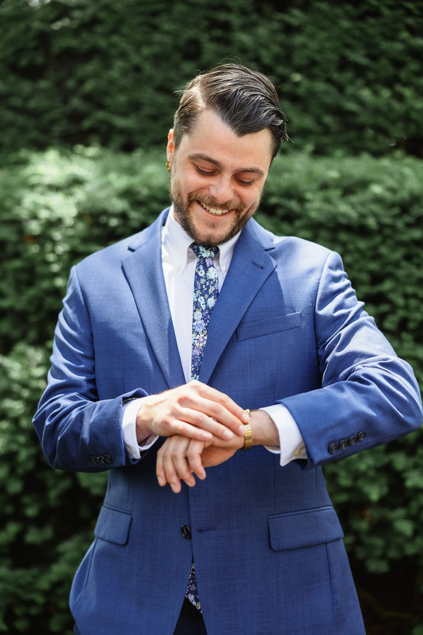 a close up shot by the wedding photographer of the groom during his wedding at Drumore estate