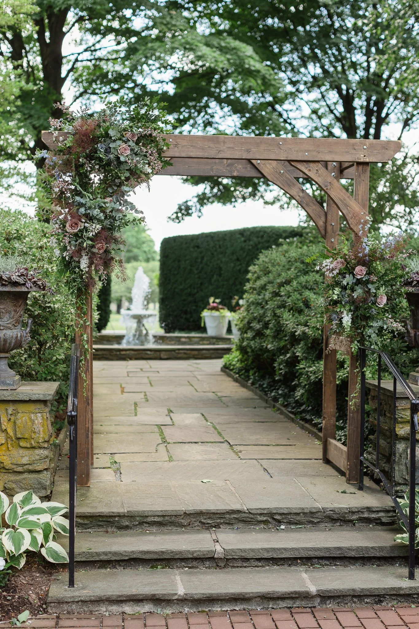 Detail wedding photo of the ceremony pergola at Drumore Estate