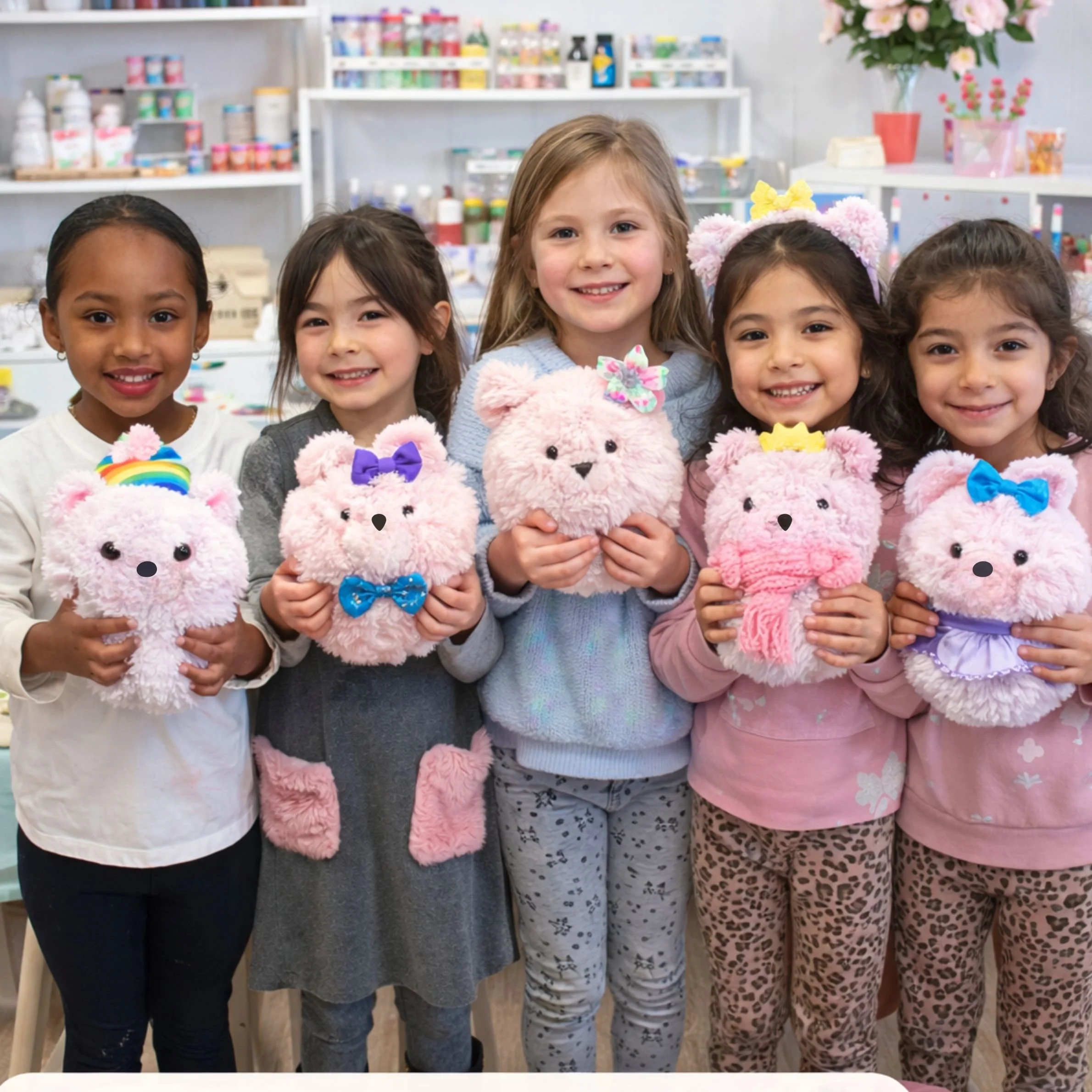 Kids creating and decorating their own plush toys during a Beings DIY Studio