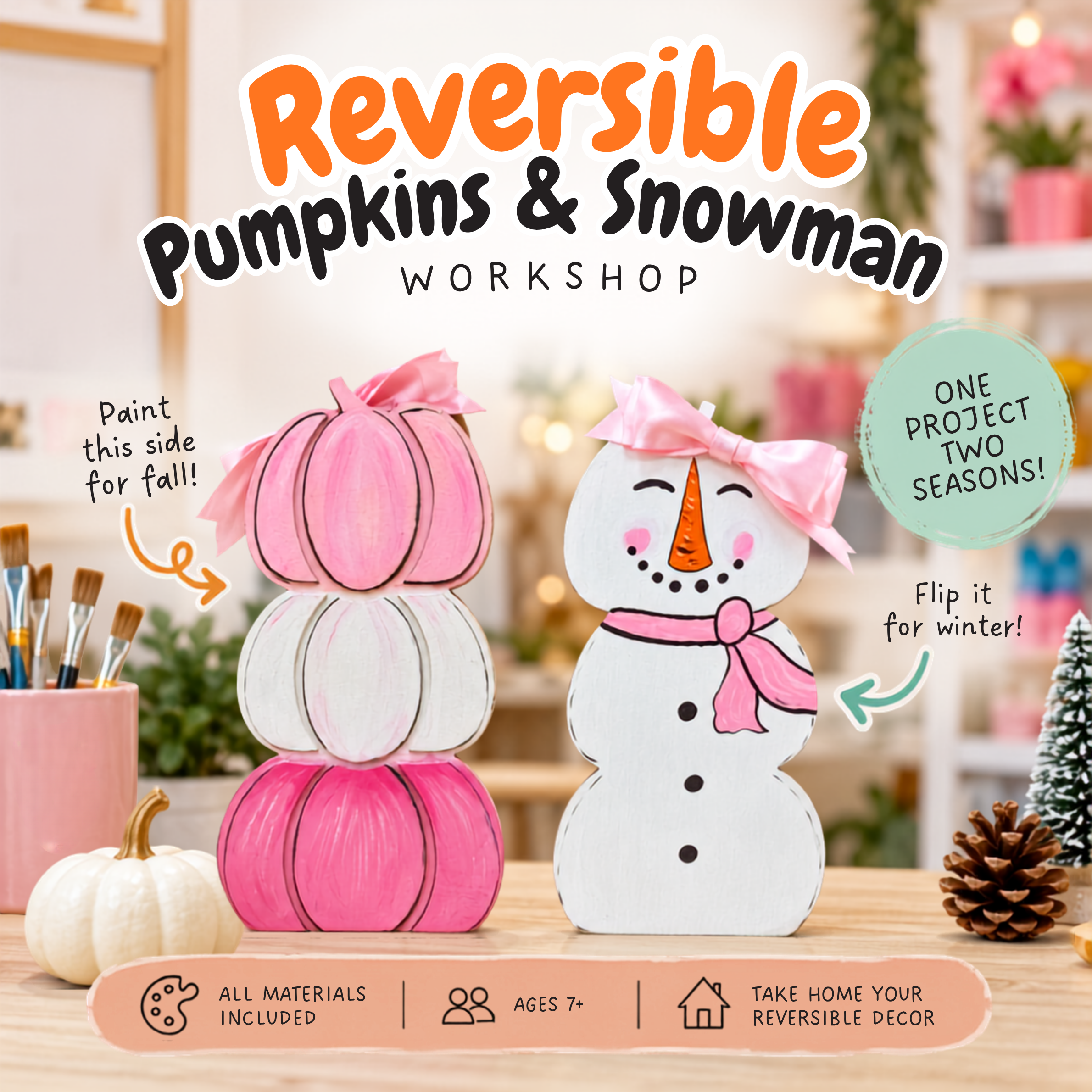 Reversible Wood Décor: Pumpkin → Snowman