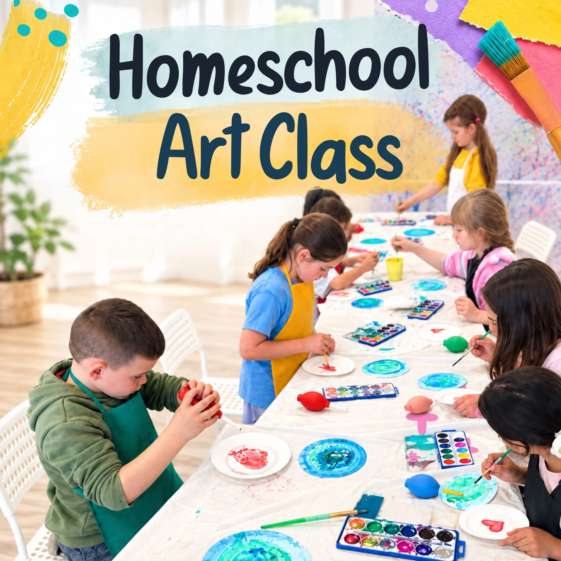 Children creating art together during a homeschool art class at Crafty Beings in Seekonk, MA.