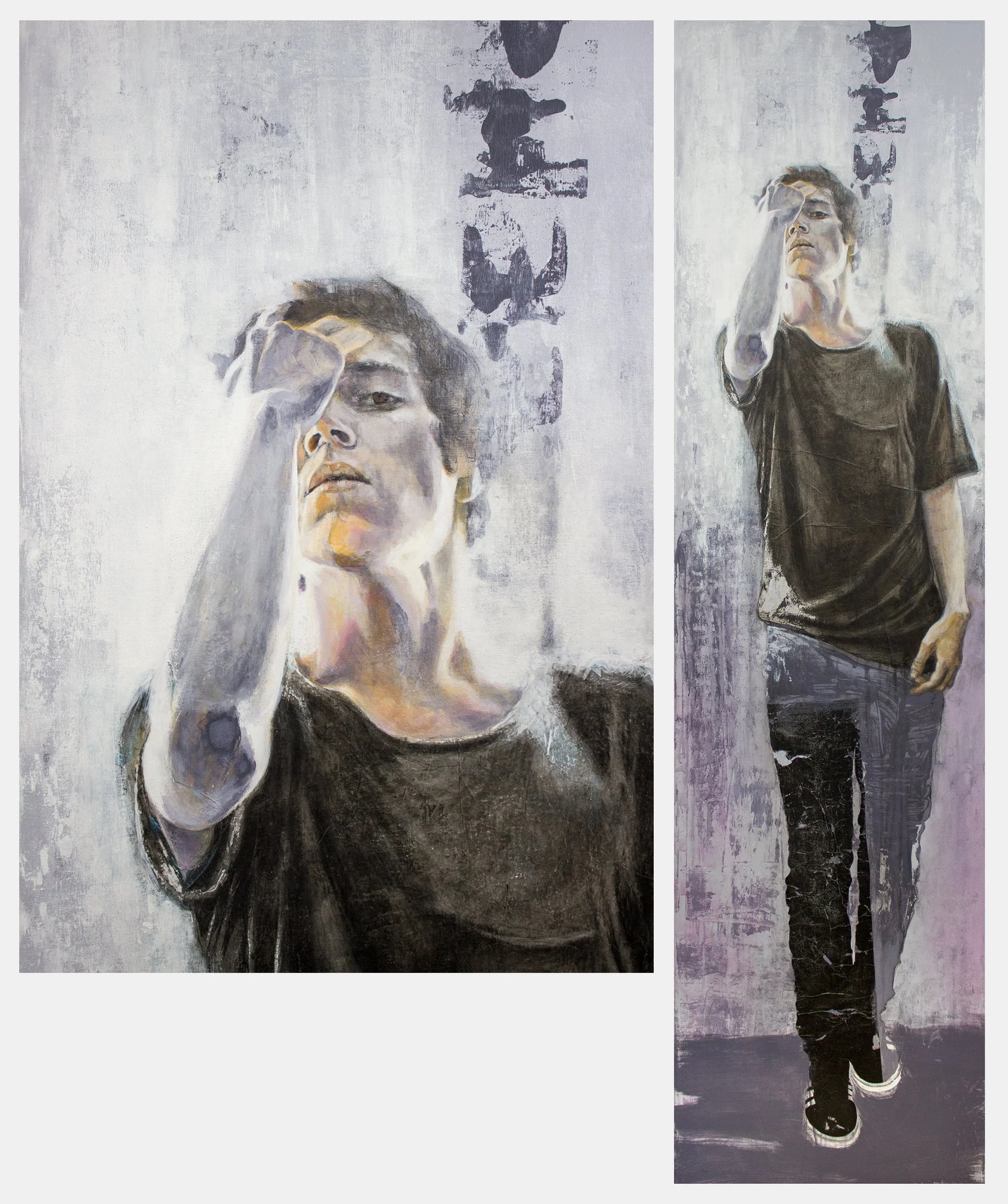 Ego, acrílico, grafito y papel sobre tela montada en soporte rígido, 228 x 60 cm, 2016.jpg