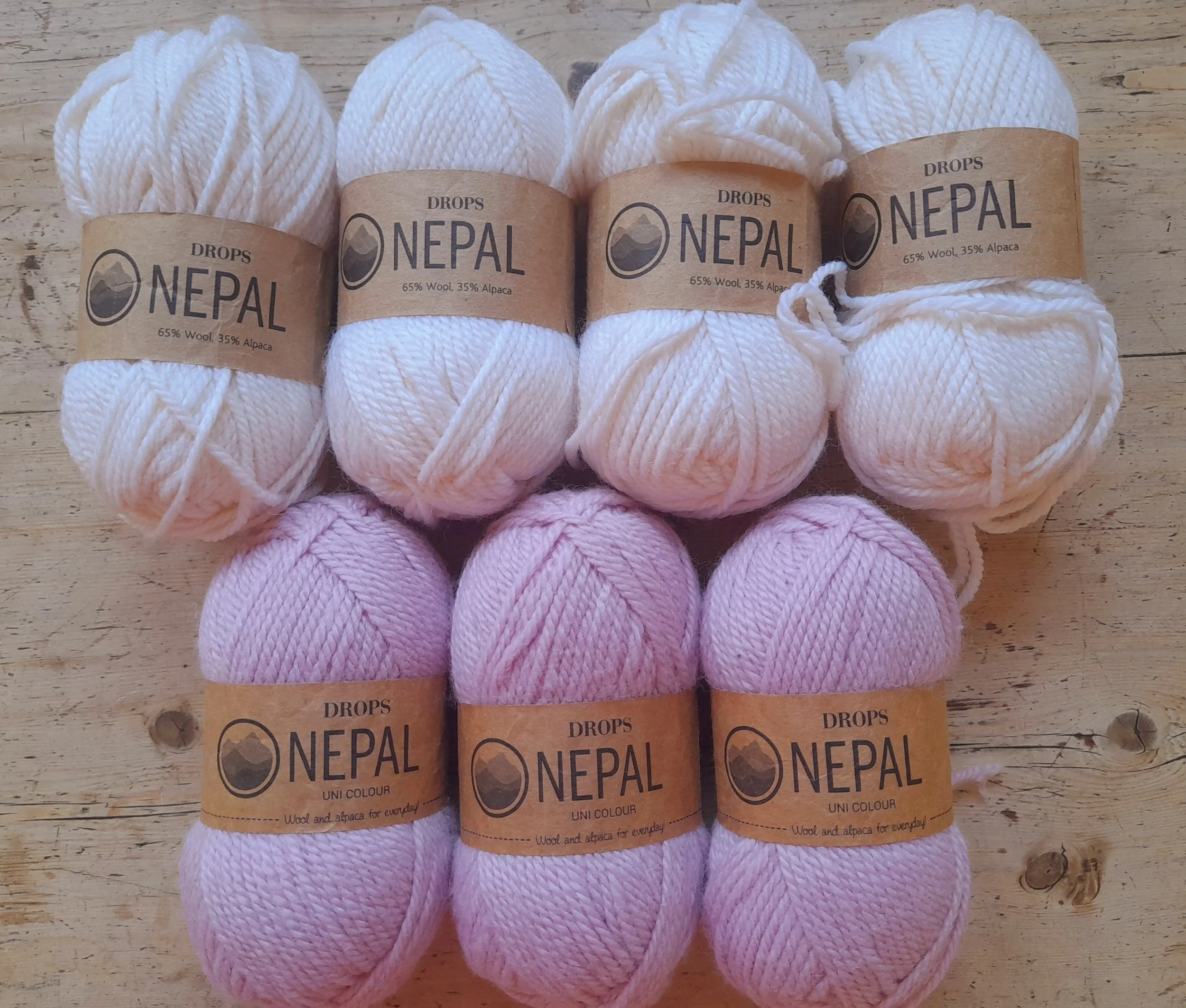 Drops Nepal Uni Colour wool alpaca blend yarn white pink 350g