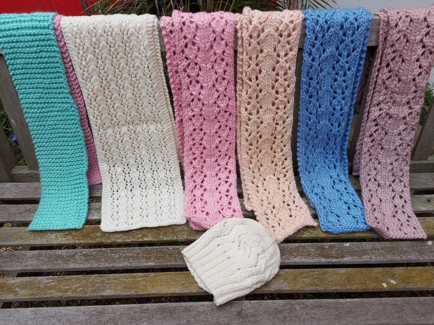 Lucinda has sent us the lovely collection of lacy scarves all the way from the Falkland Islands. We love a bit of knitted lacework here at KFP HQ and the quality is especially clear in the cool colours Lucinda has chosen.

Thank you for our Knit of t