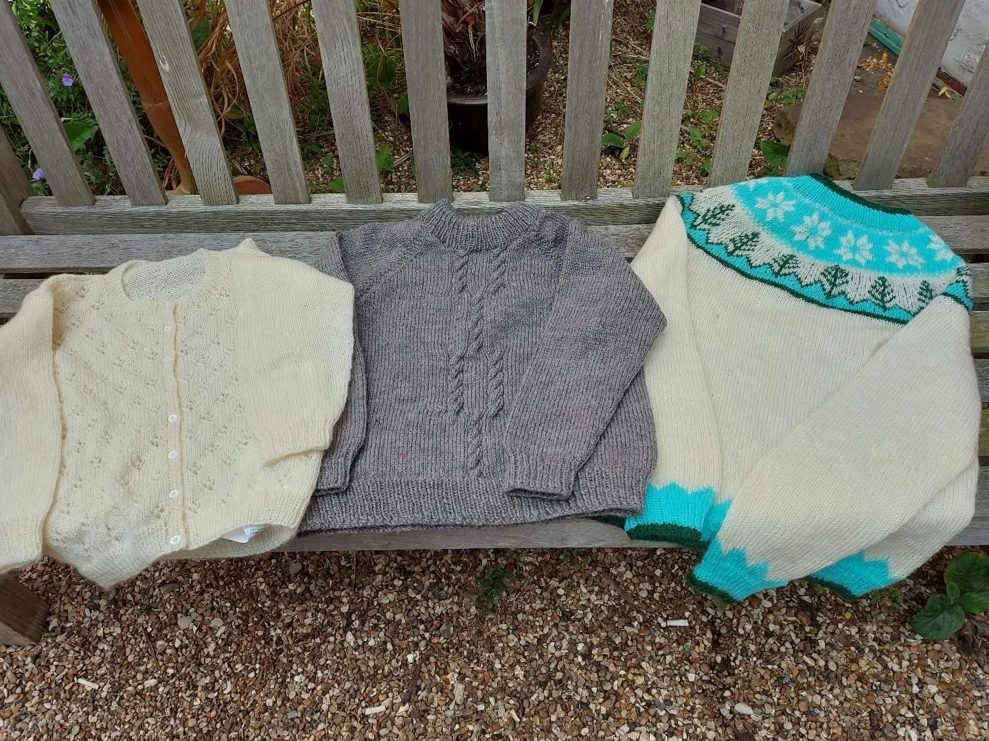 A Knitter in Canterbury has sent us this lovely collection of jumpers.  It's so wonderful to see lace, cable and colourwork details from a multi talented crafter. 

Thank you, Knitters and Crocheters, for all your magnificent generosity. 

These are 