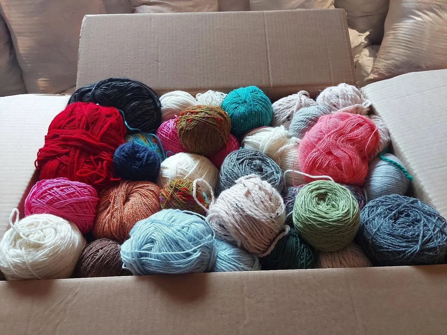 We've a small number of Stashbuster boxes for sale on our website. Just &pound;40 for at least 7kg of mixed yarn, complete and nearly complete balls. They're great for sharing in a group or for making blankets or colourful clothing. Plenty to inspire