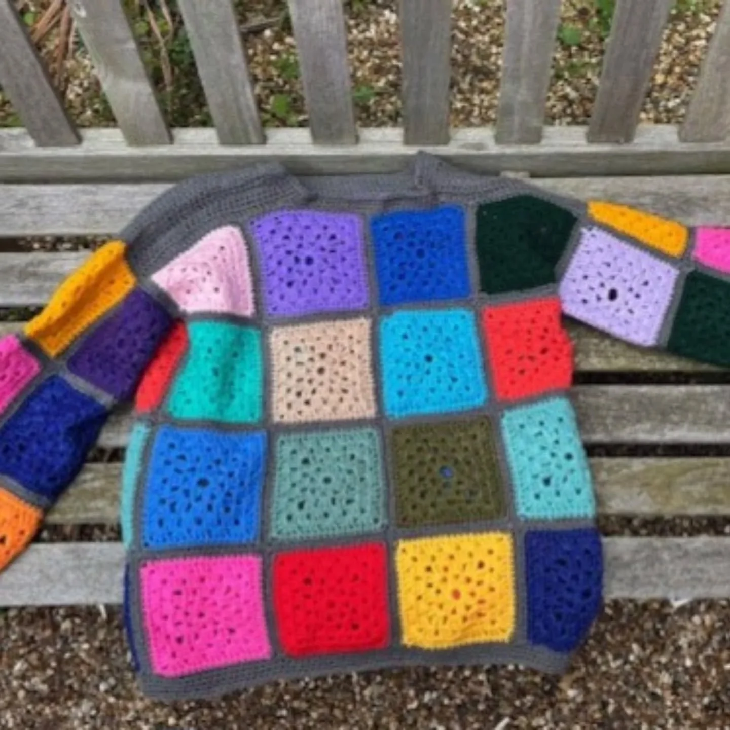 Crocheted Granny Square jackets are having a real fashion moment, and this lovely donation is right on trend.  It's a fantastic addition to any wardrobe. My apologies, I don't have the name of the generous crafter who has sent this to us, but we salu