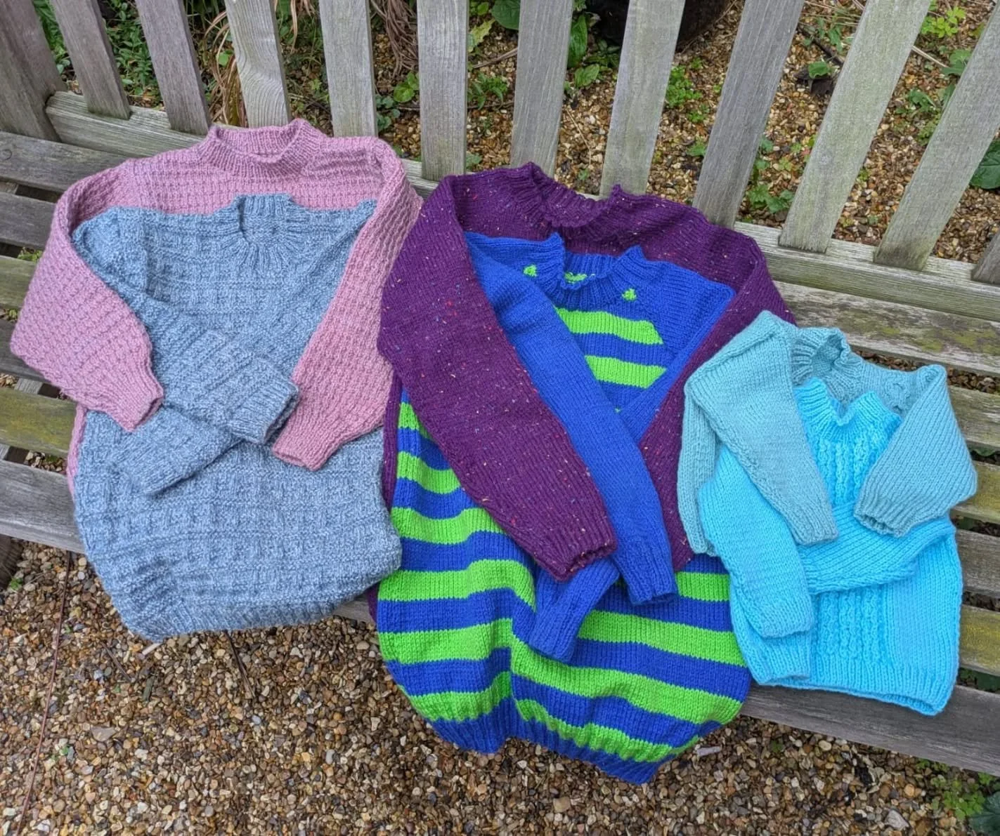 Christine in Denham has sent us this lovely collection of jumpers.  It's great to see a variety of sizes, a range of colours and textures. They will be fantastic additions to any wardrobe. 

Thank you, Christine. These are our Knit of the Day!

#knit