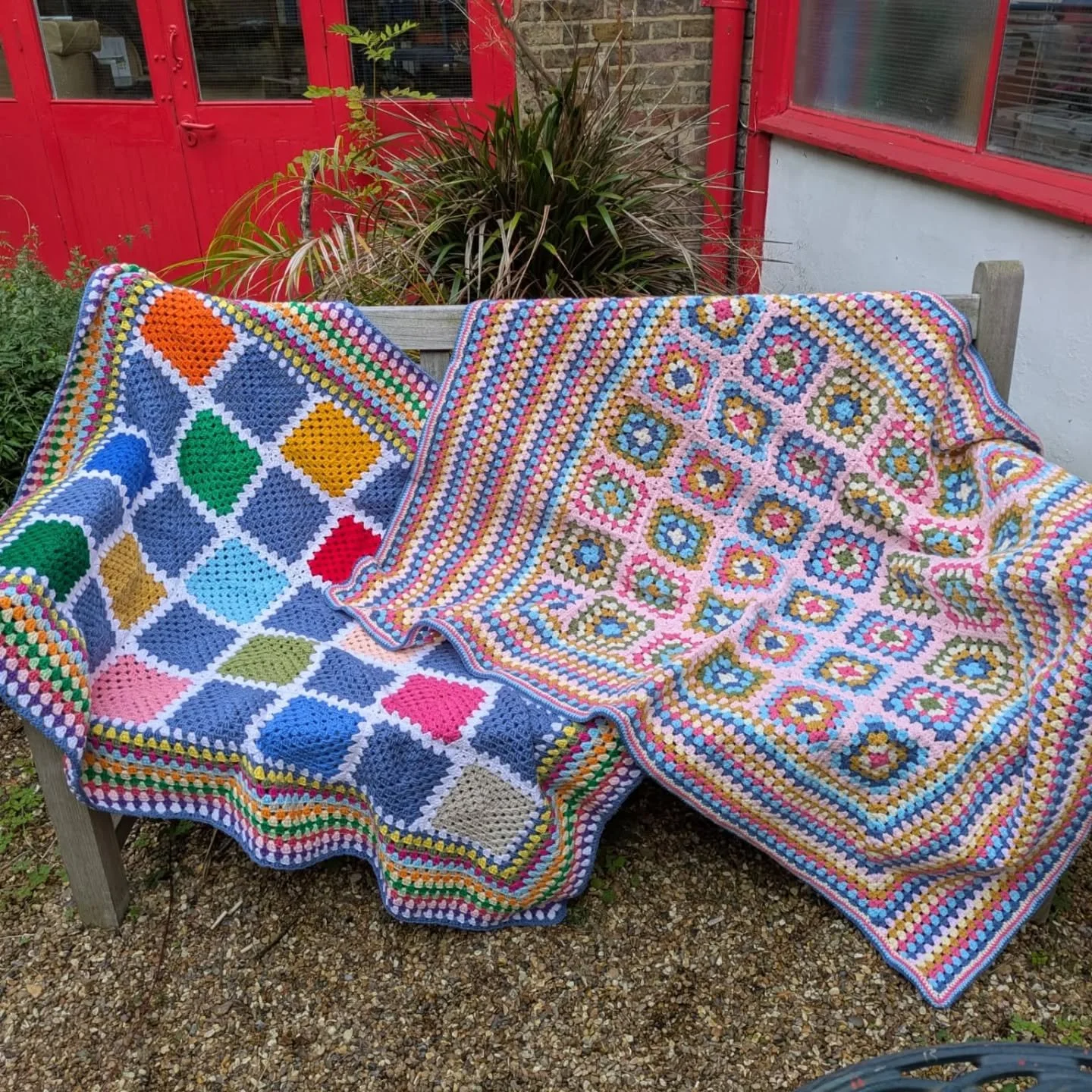 Look at these lovely crocheted blankets sent to us by Marie, who lives in an almshouse run by Yoakley Care.  You know how much we enjoy seeing the variety it's possible to achieve with a well turned out Granny Square.  These blankets are very special