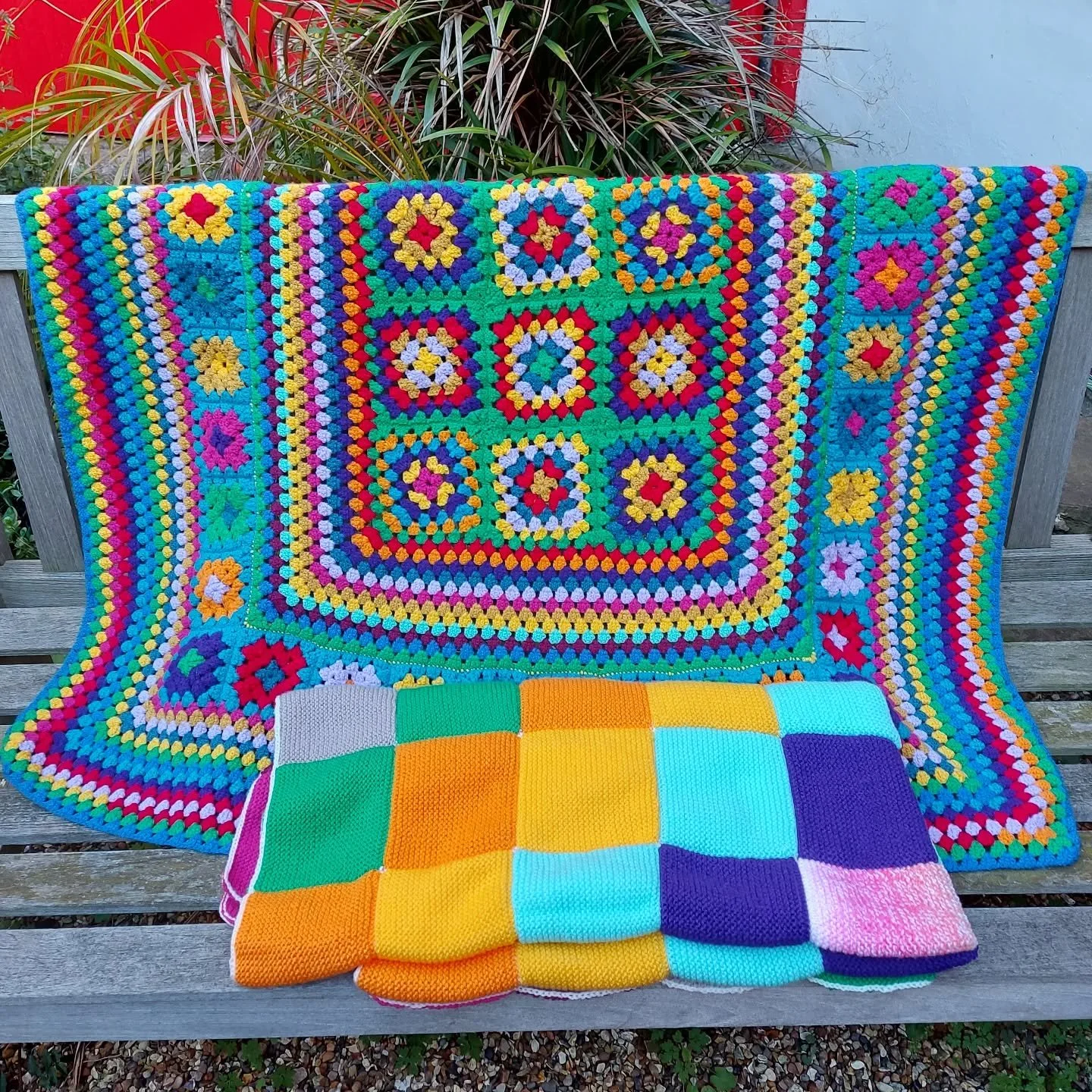 We do love bright colours here at KFP HQ, especially on an otherwise dull day. These brilliant blankets from Linda in Surrey brought smiles to all our faces. The crocheted blanket shows another great way to design using the granny square!  They will 