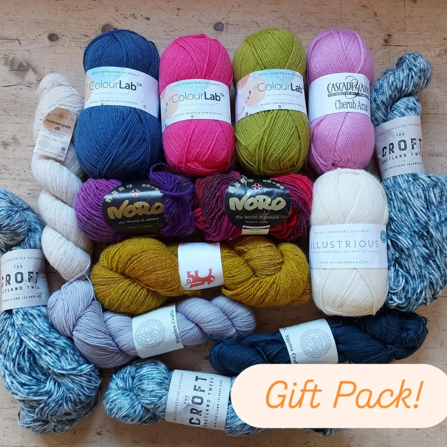 Wondering what to give to the yarn lover in your life (even if it's you....)? You could try one of our Gift Packs!  Filled with interesting and beautiful yarns, we hope they will fire your imagination to experiment and make beautiful things. 

Just &