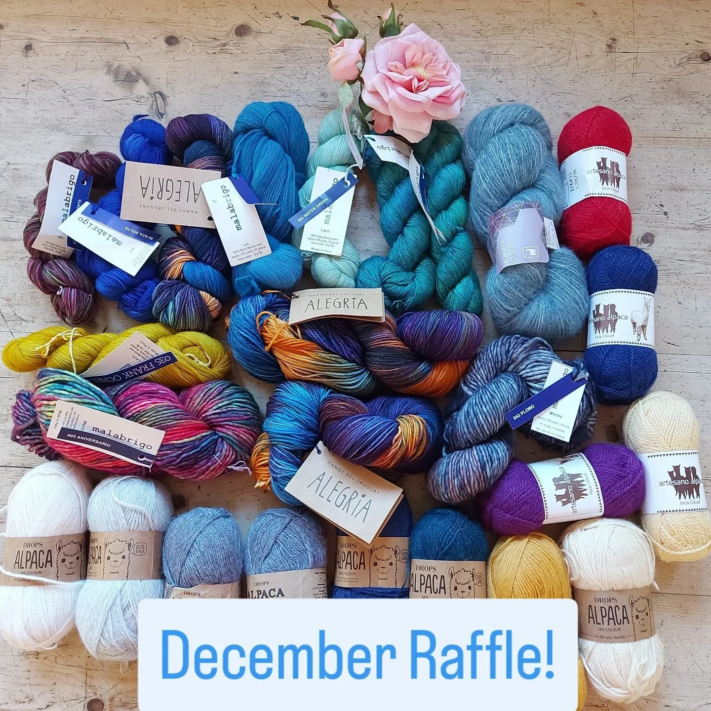 This months raffle explores the yarns of South America, with vibrant colours and a variety of elements. There's plenty to make colourful accessories or very stripy sweaters! 

It's just &pound;10 to enter, and please enter as many times as you would 