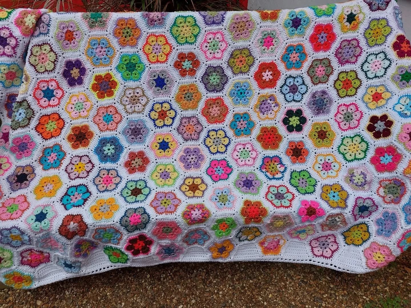 Denise in Bromsgrove has sent us this stunning blanket.  It brightened an otherwise overcast day with the promise of Spring flowers to come. It made us all smile, and is already on its way to someone who needs a little extra warmth.

Thank you, Denis