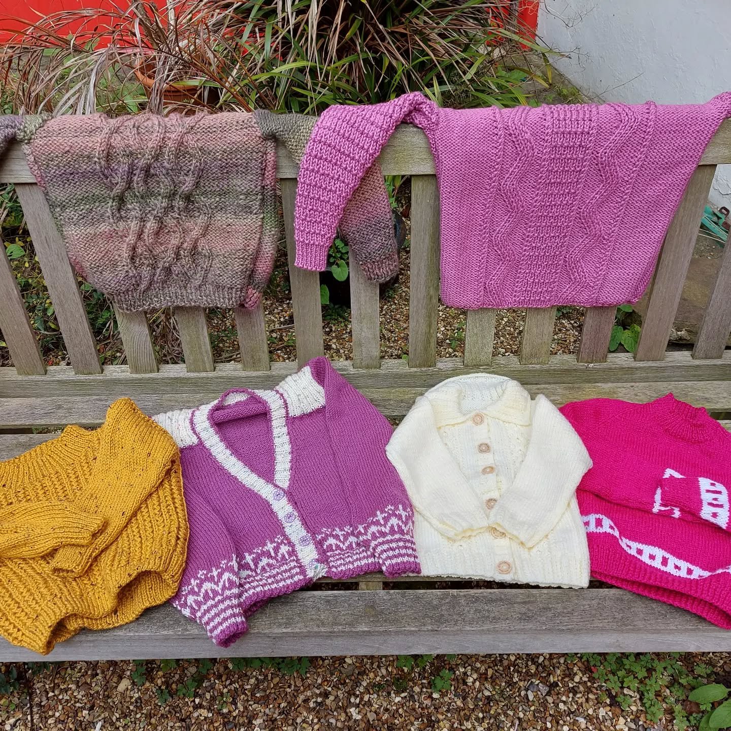 Port Erin Tuesday Charity Knitters have sent us a beautiful collection of jumpers and cardigans.  We always enjoy seeing colour work and interesting cables and textures, and these are great examples. 

Thank you, Port Erin!  These are our Knit of the