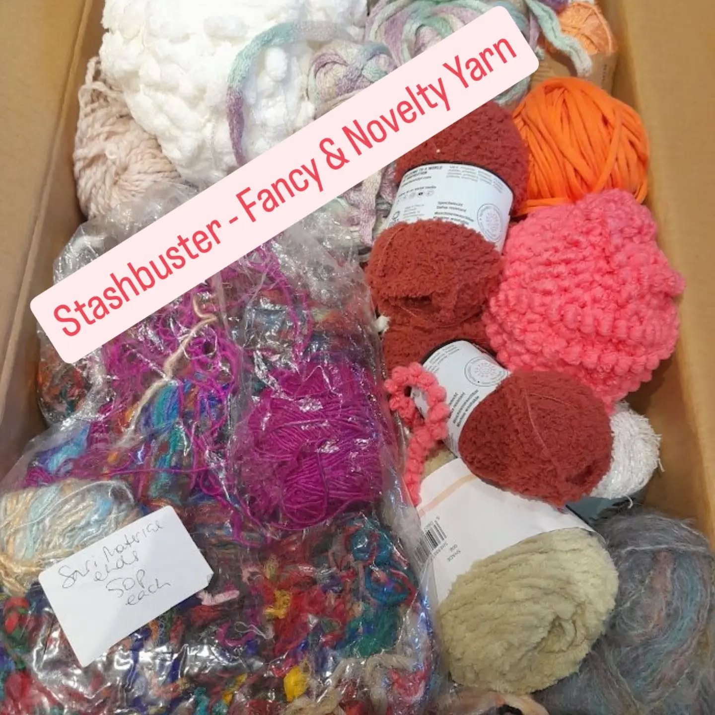Our Novelty and Fancy Yarn Stashbuster Box is back. Full of sparkly and textured Yarn, it's a bargain at &pound;35.

Buying yarn from us is a great way to support us while giving yourself a treat to inspire your imagination. 

Have a look.  We've som
