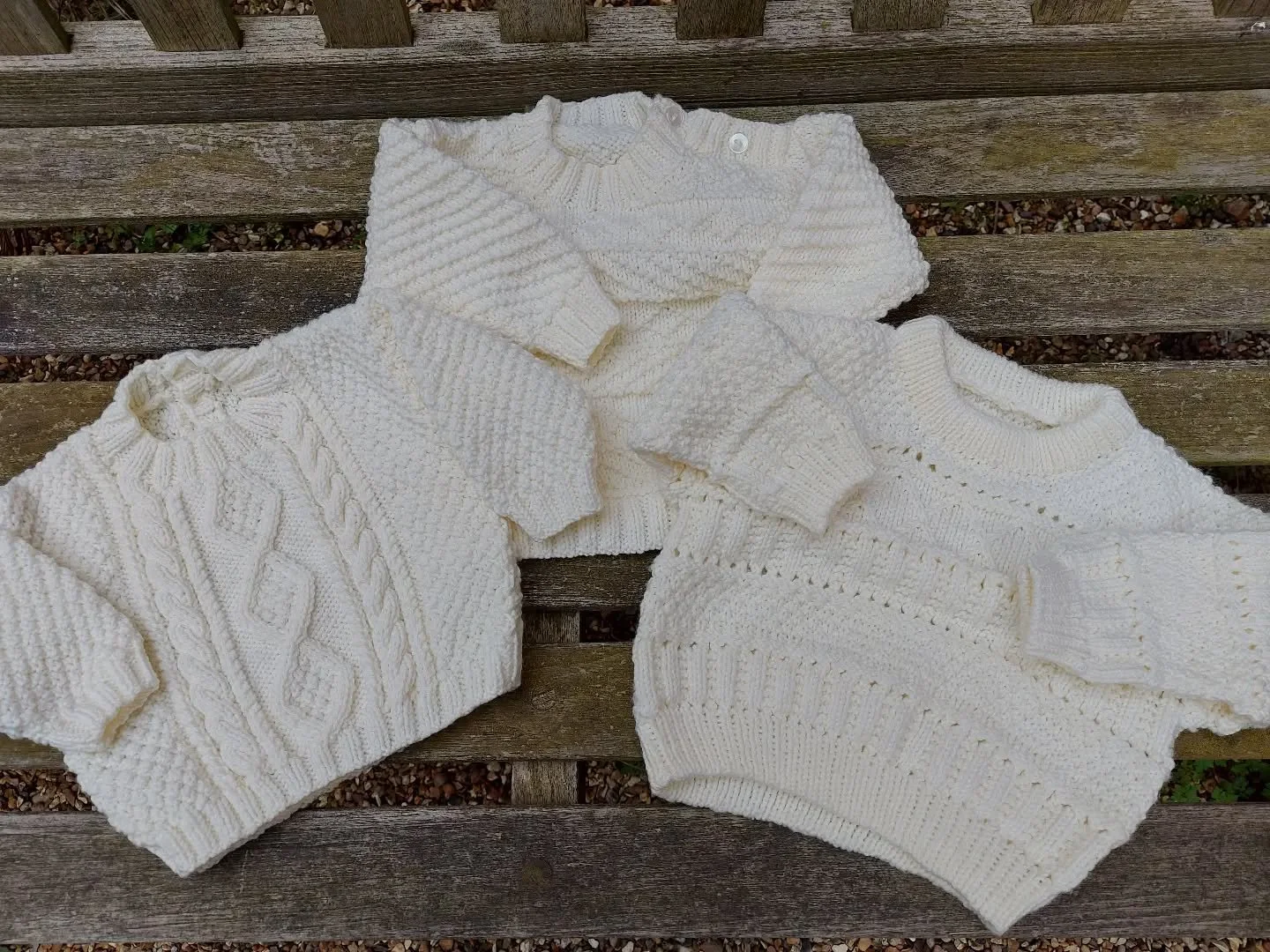 Anne has sent us these delightful aran style jumpers. You know we love a cable design and textured stitch patterns. There's such a lot of skill and concentration involved in making something with a complex pattern, but for those of us who can't stop 