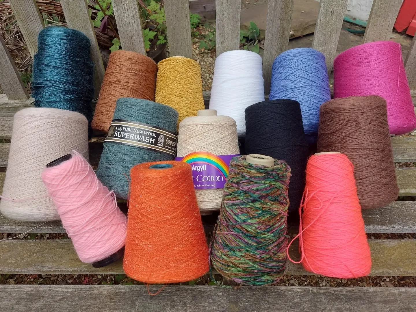We're having an Open Day on 25 April.  These and many other cones of yarn will be available to buy, as well as other yarns, patterns and notions. 

We'd love to meet you. We're just around the corner from Hampstead Tube Station and Flask Walk.

Come 