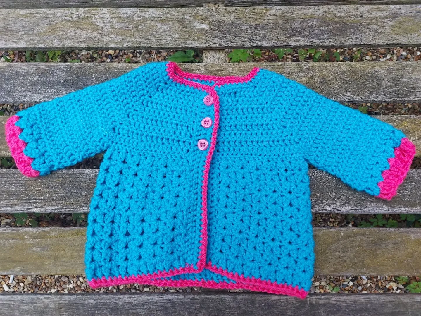 We love this delightful crocheted cardigan coat. It was sent to us as part of a wonderful batch of things made by Trumpington Stitchers.  The stitch detail and colour contrast make it so special. 

Thank you, Stitchers. This is our Crochet of the Day