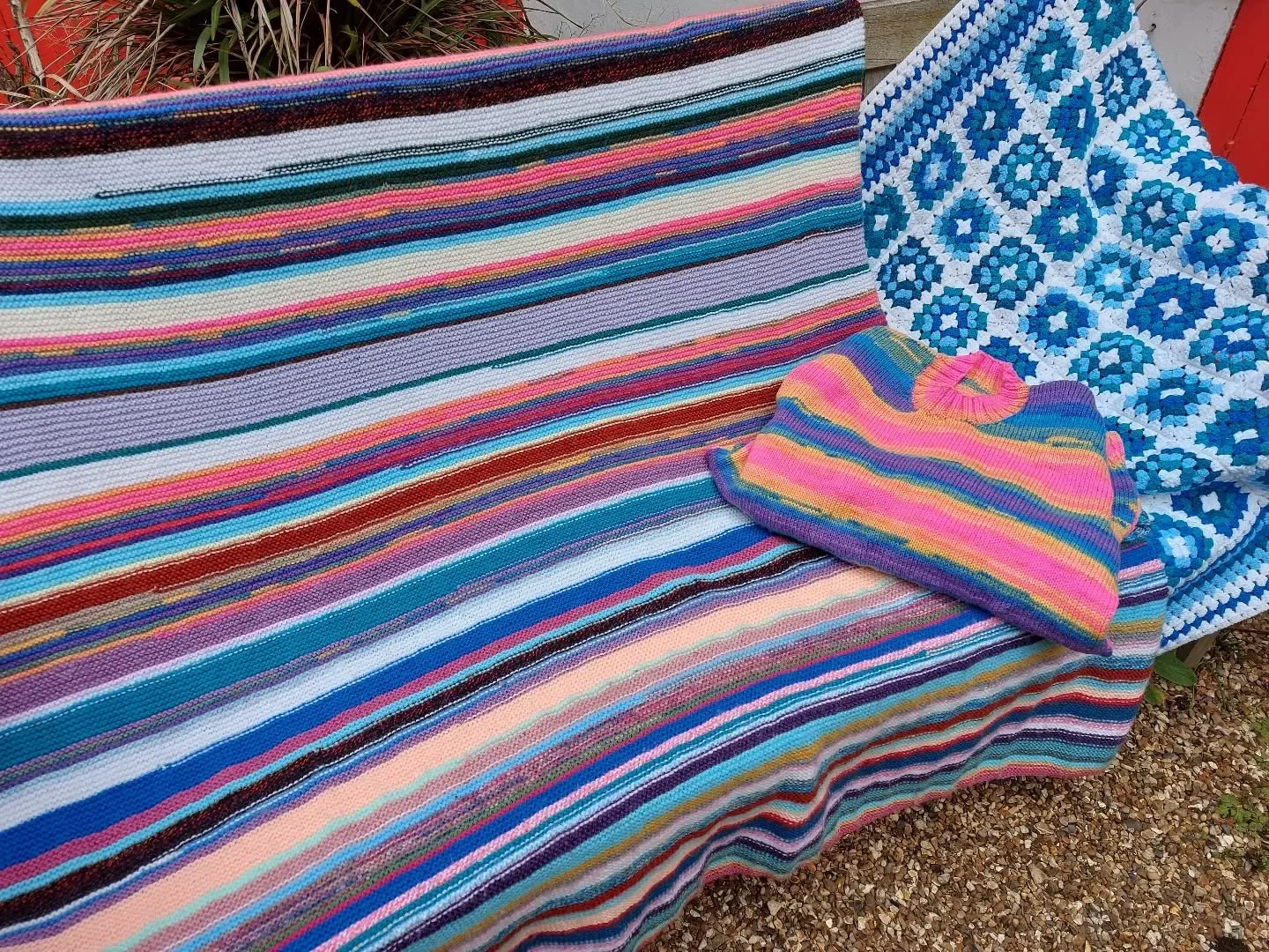 Linda in Addlestone sent us this colourful collection of goodies.  We do enjoy seeing stashbuster type projects, as they are both joyful and very practical.

Thank you, Linda. These are our Knit and Crochet of the Day!

#knitoftheday #crochetoftheday