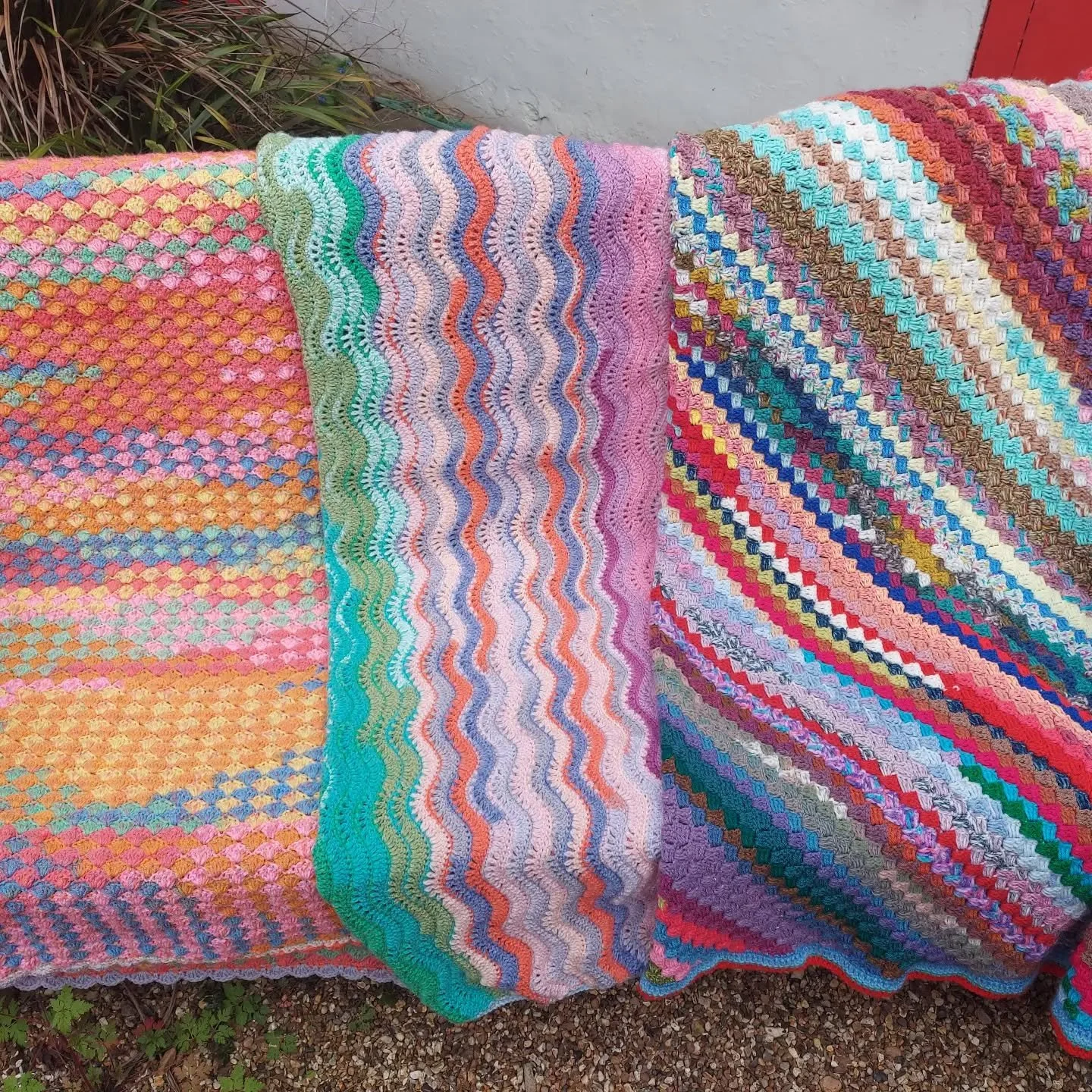 Lesley in Totton has sent us these magnificent, colourful blankets.  In her note, Lesley said that she loves colour!  We can tell. 😁 The largest blanket is made from odds and ends - our favourite sort of stashbuster project. 

Thank you, Lesley. The