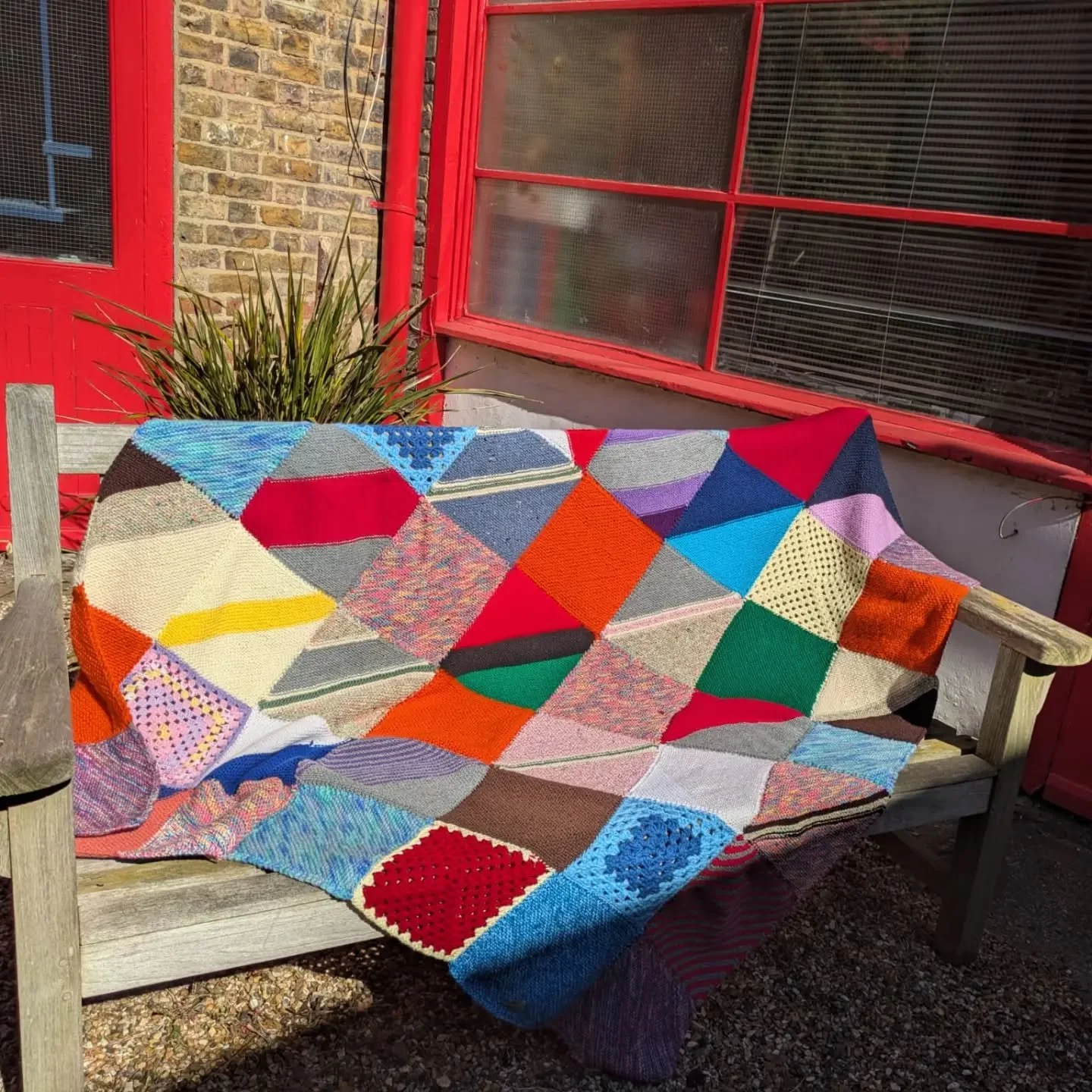 This brilliant blanket was sent to us by Faith, Hope and Stitchers 4U Church Group.  There's a fantastic variety of wYs of creating a square at work here, including both knitting and crochet.  We don't know if this is a group project or not, but we l